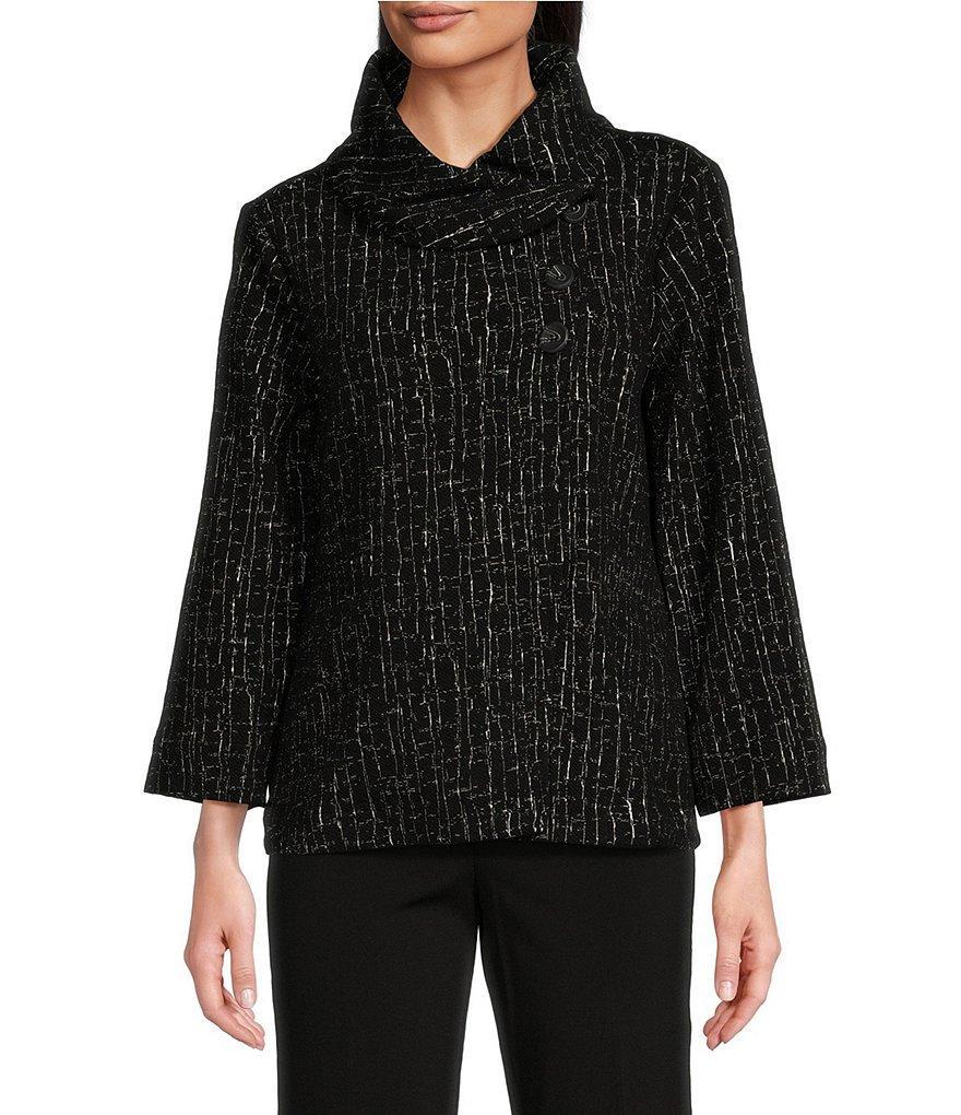 Ali Miles Knit Stretch Jacquard Collared 3/4 Sleeve Jacket Product Image