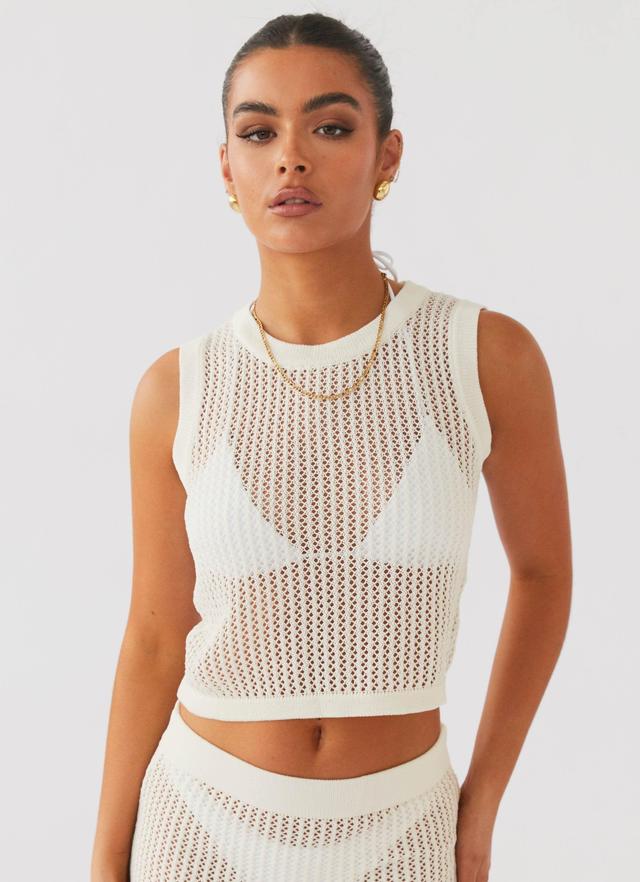 Beach Club Crochet Tank Top - White Product Image