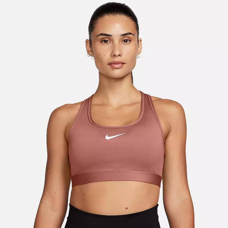 Nike Womens Nike Dri-FIT Swoosh Medium Support Bra - Womens Canyon Pink/White Product Image