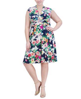 Plus Size Floral Surplice-Neck Dress Product Image