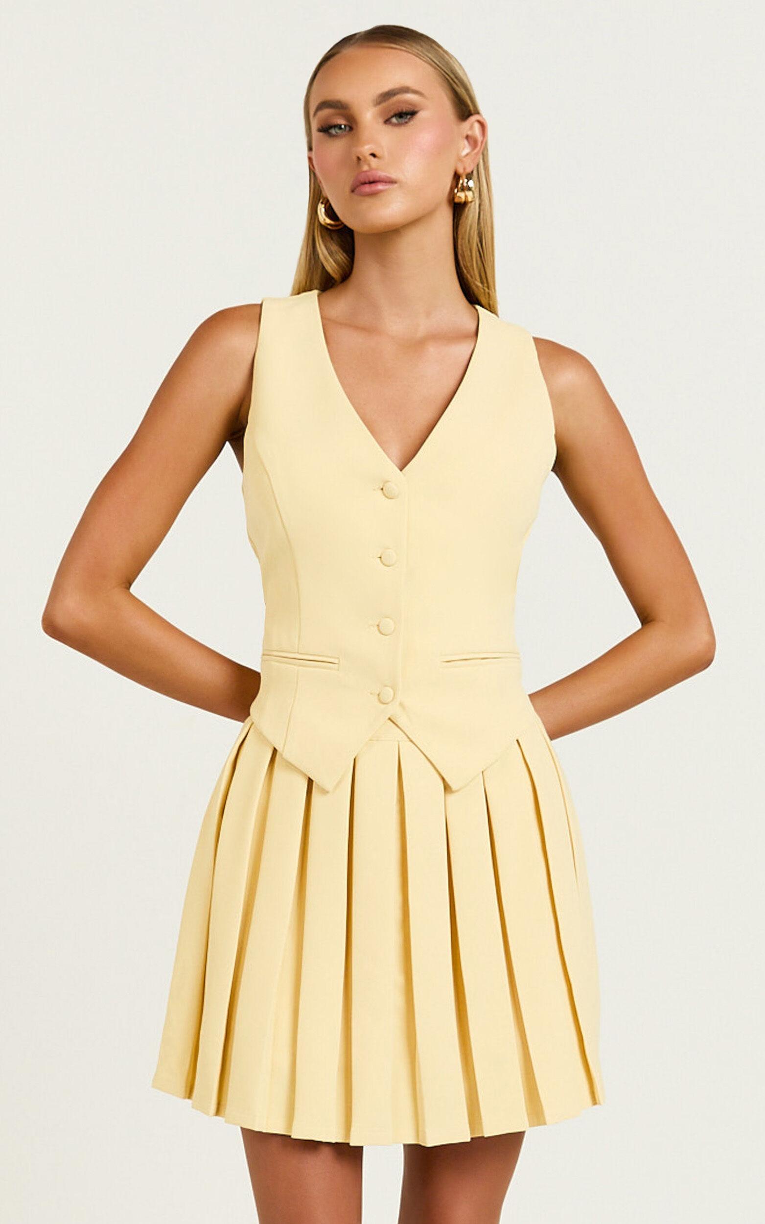 Harlee Mini Skirt - Pleated A line Skirt in Lemon Product Image