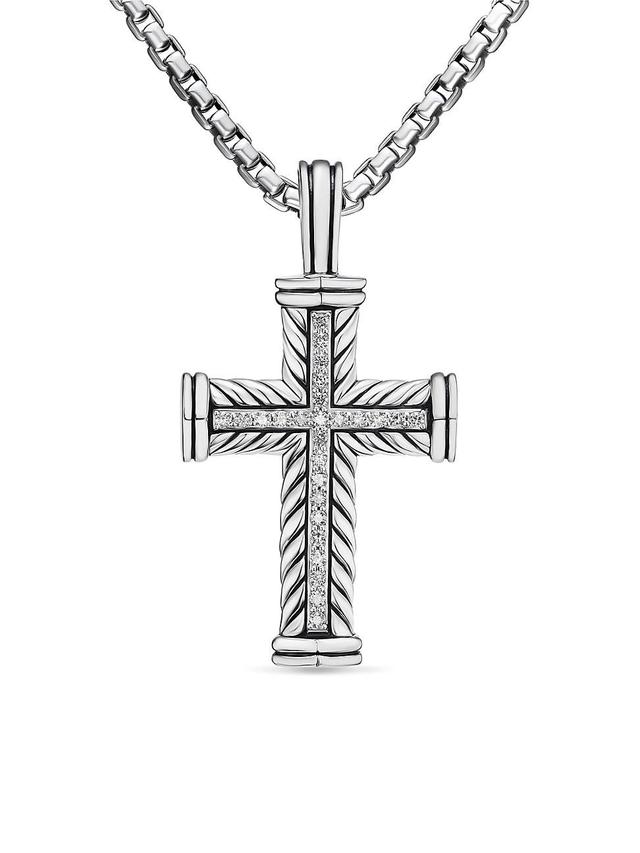 Men's Chevron Cross Enhancer with Diamonds in Silver, 30mm Product Image