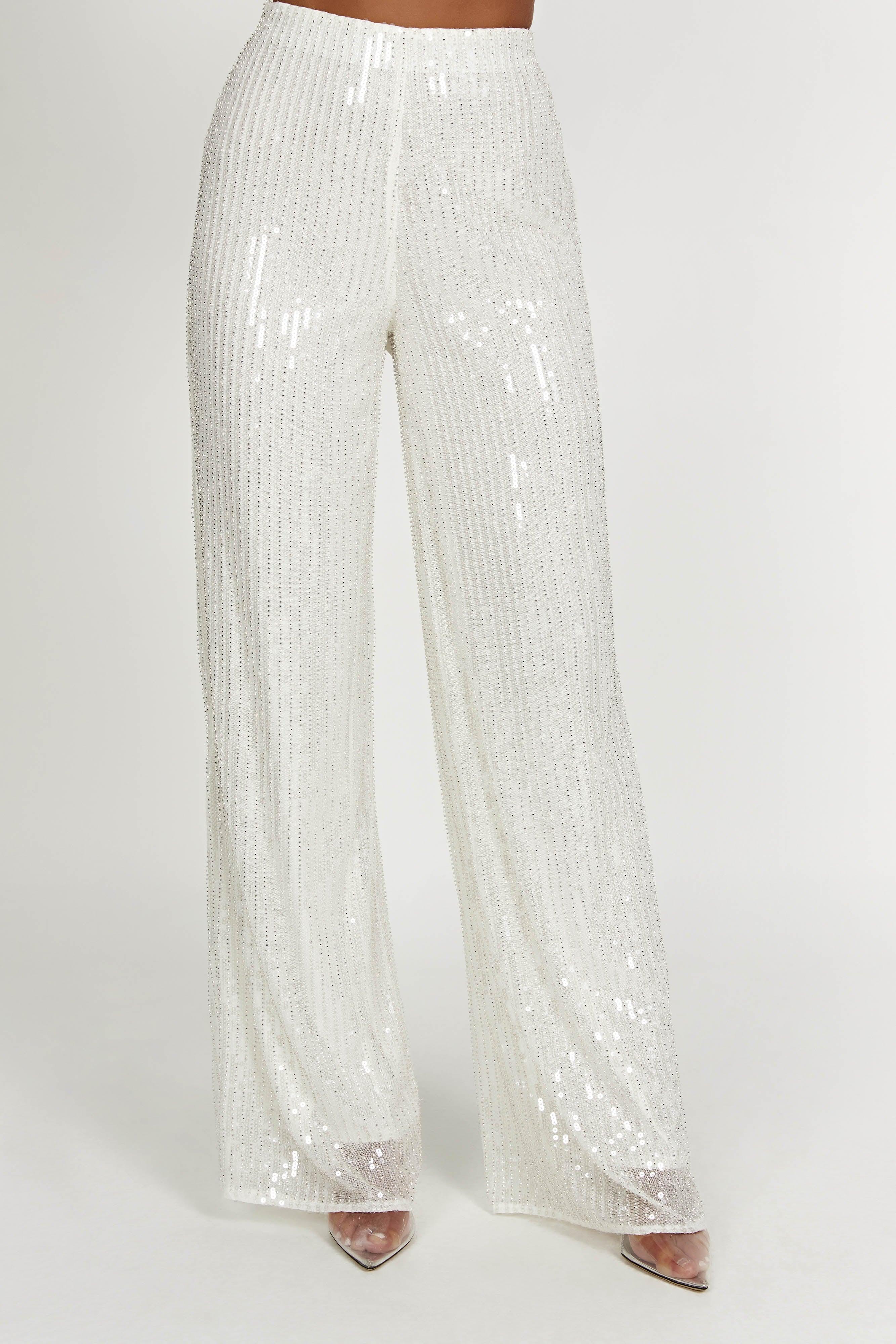 Diaz Sequin Pants - White Product Image