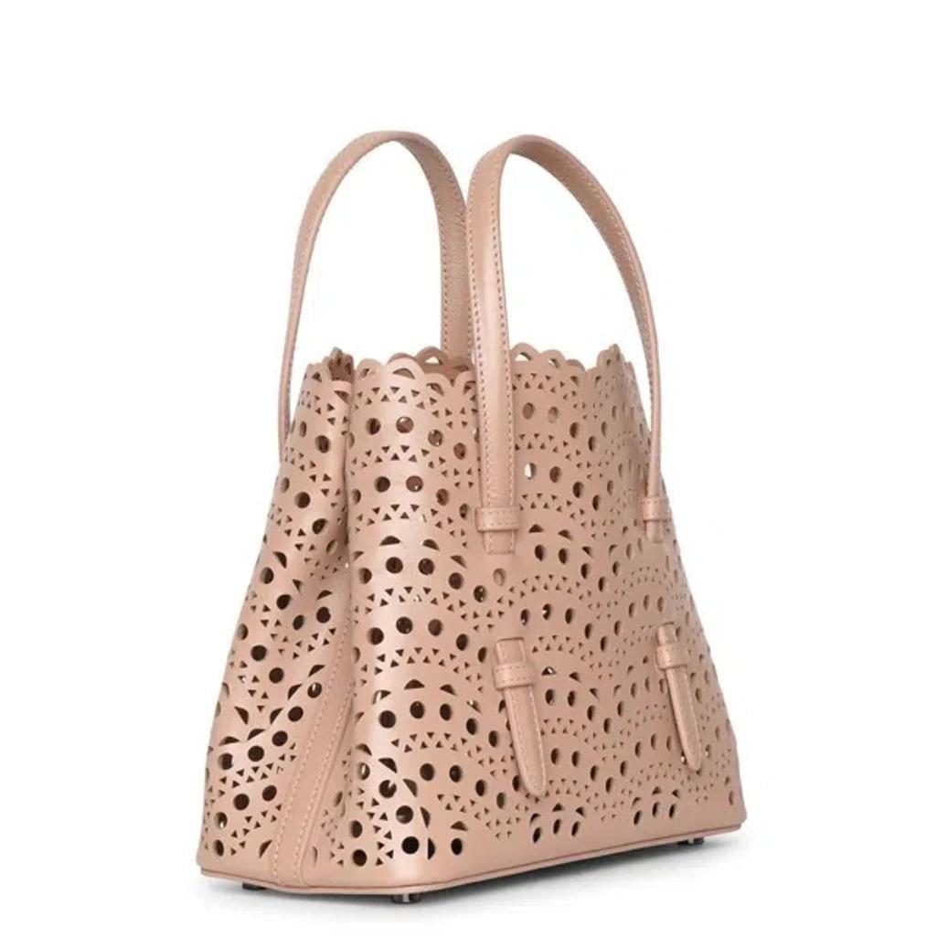 ALAÏA Leather Mina 20 Top-handle Bag In Beige Product Image