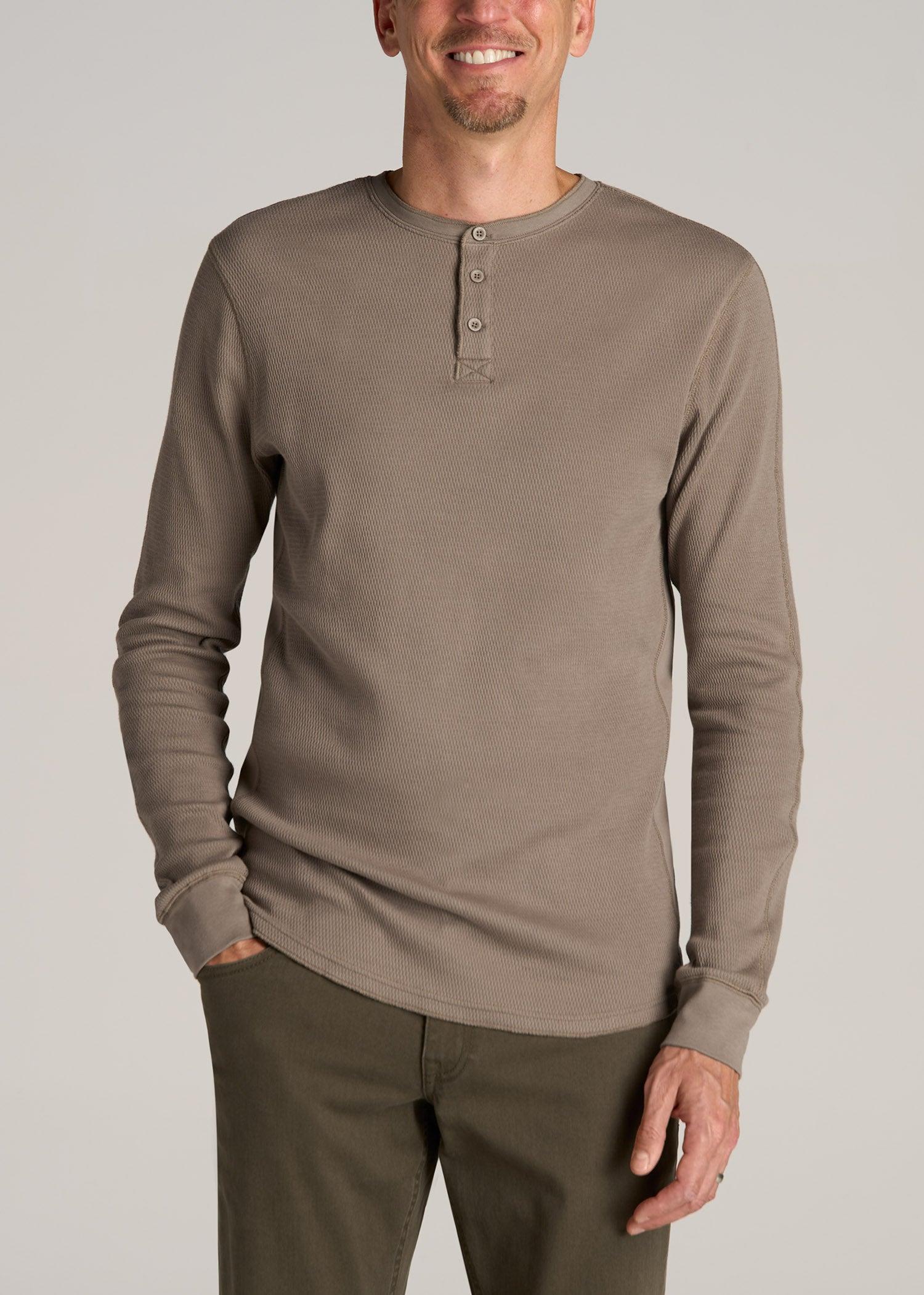 Double Honeycomb Thermal Long-Sleeve Henley Shirt for Tall Men in Dark Sand product image