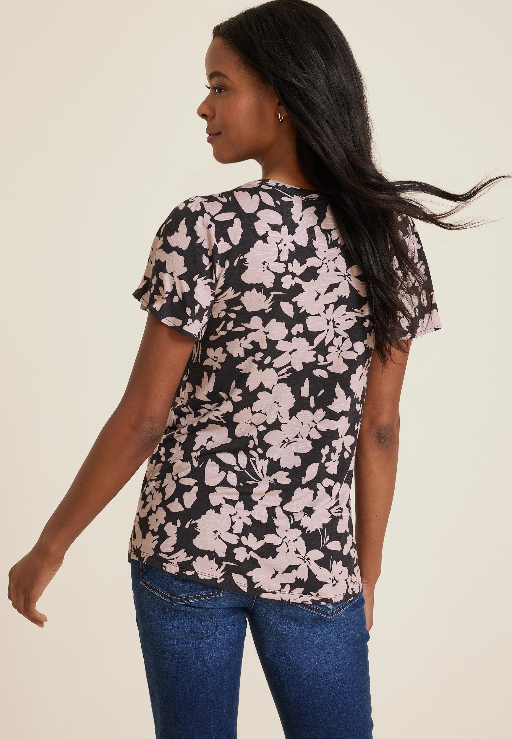 24/7 Waverly Floral Flutter Sleeve Tee Product Image