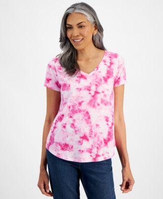 Style & Co Womens Tie-Dye V-Neck T-Shirt, Created for Macys Product Image