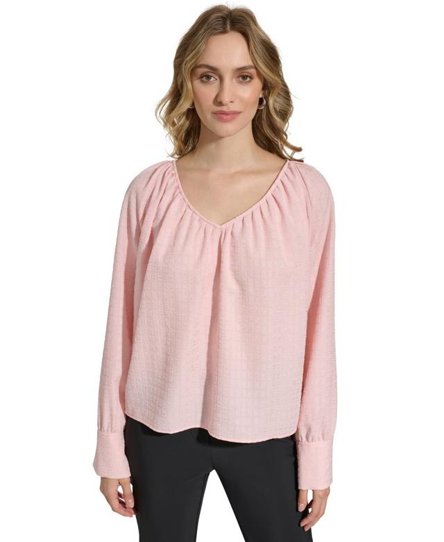 Calvin Klein Womens V-Neck Long-Sleeve Blouse Product Image