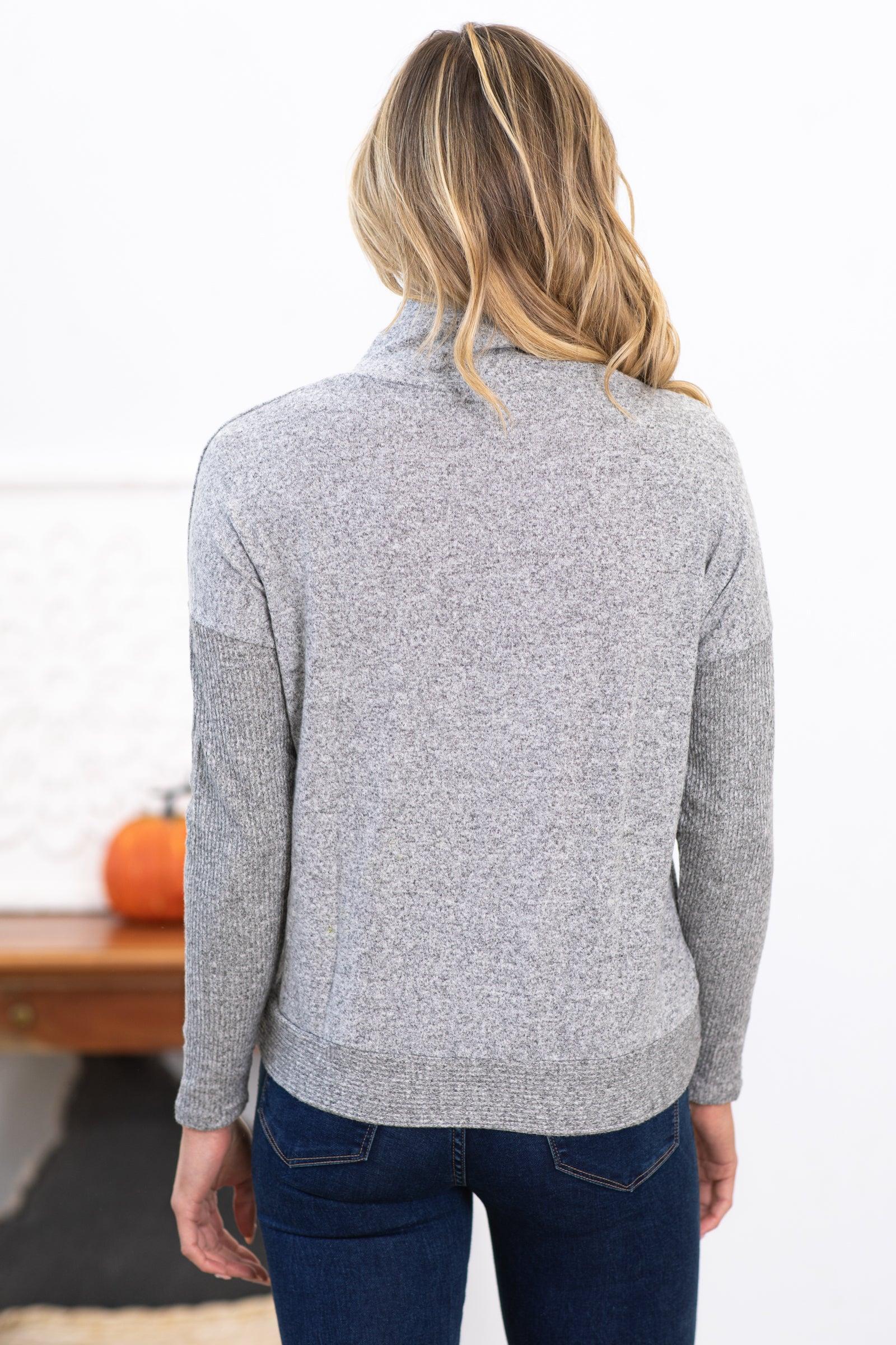 Light Grey Cowl Neck Top With Kangaroo Pocket Product Image