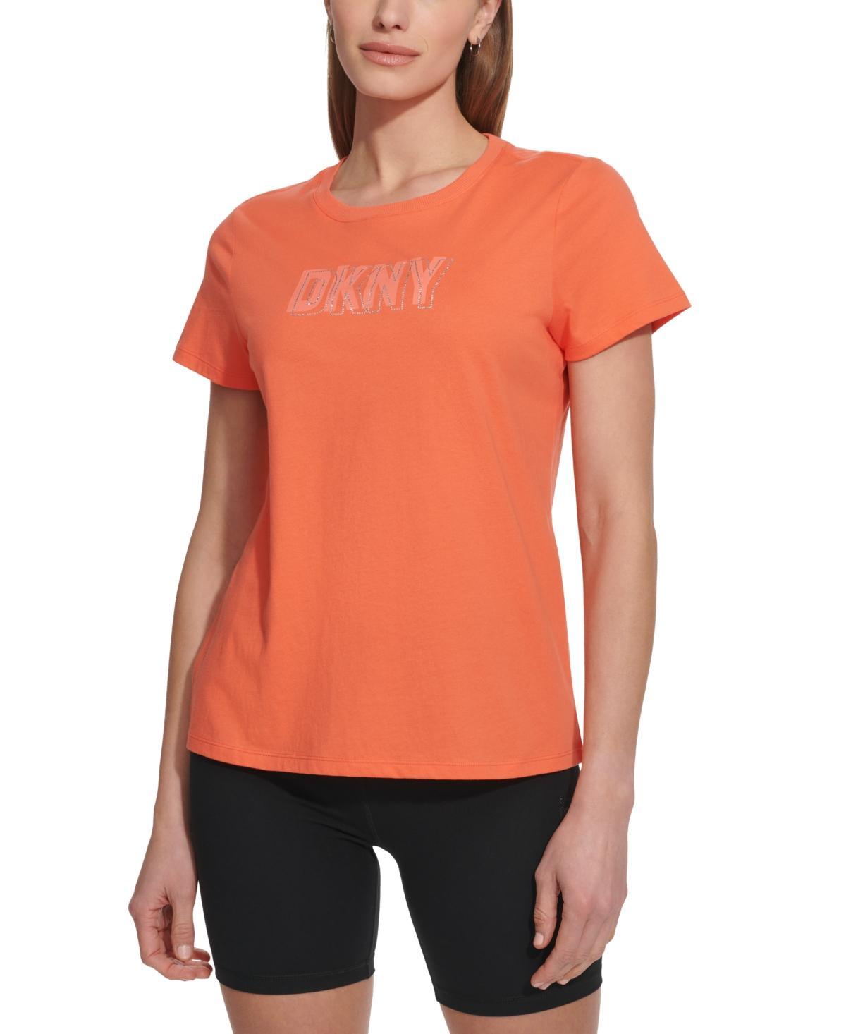 Dkny Sport Womens Cotton Embellished-Logo T-Shirt Product Image