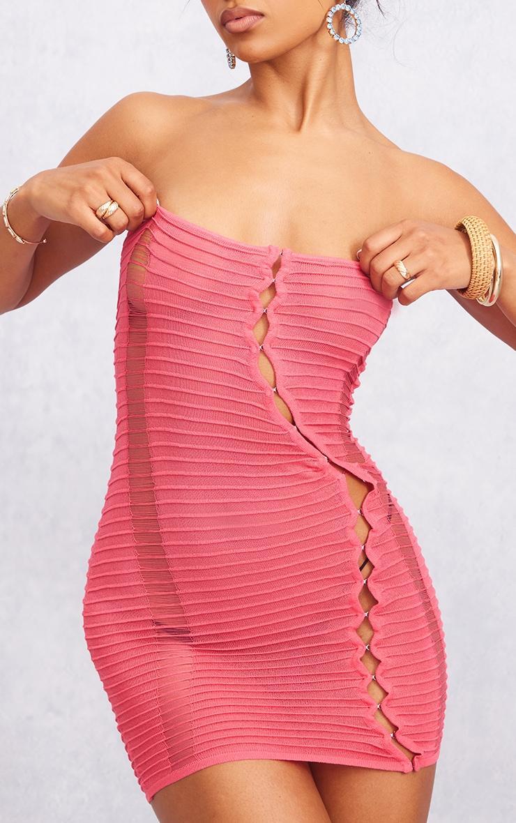 Fuschia Hook And Eye Textured Sheer Knit Dress Product Image