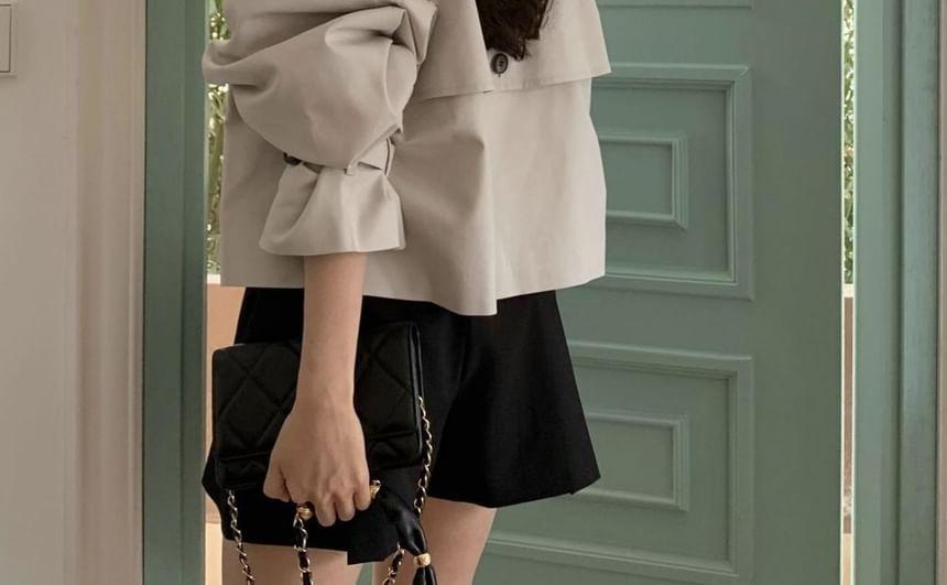 Collared Button-Up Plain Trench Coat Product Image