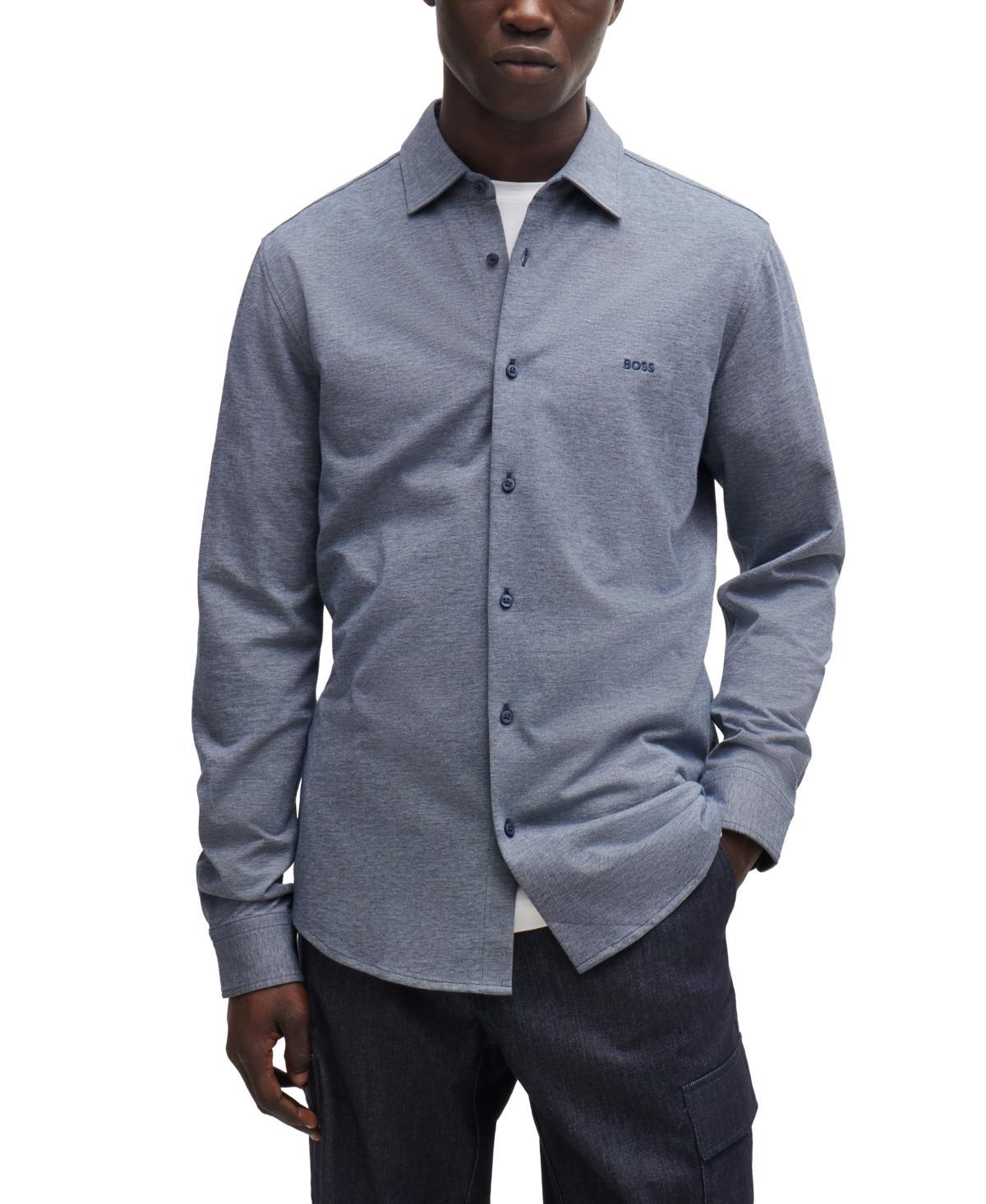 Mens Slim-Fit Shirt in Melange Cotton Piqu Product Image