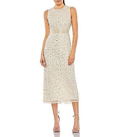 Mac Duggal Beaded Sleeveless Crew Neck Sheath Dress Product Image