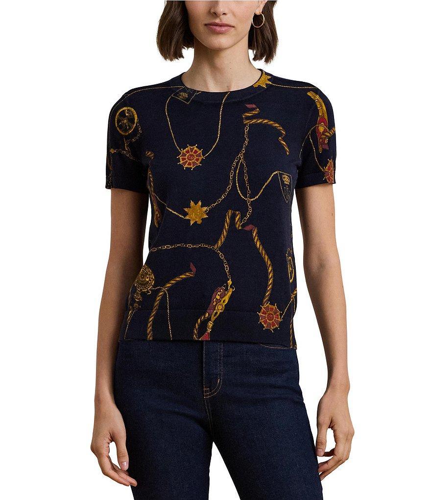 Lauren Ralph Lauren Cotton-Blend Belting Print Crew Neck Short Sleeve Sweater Product Image