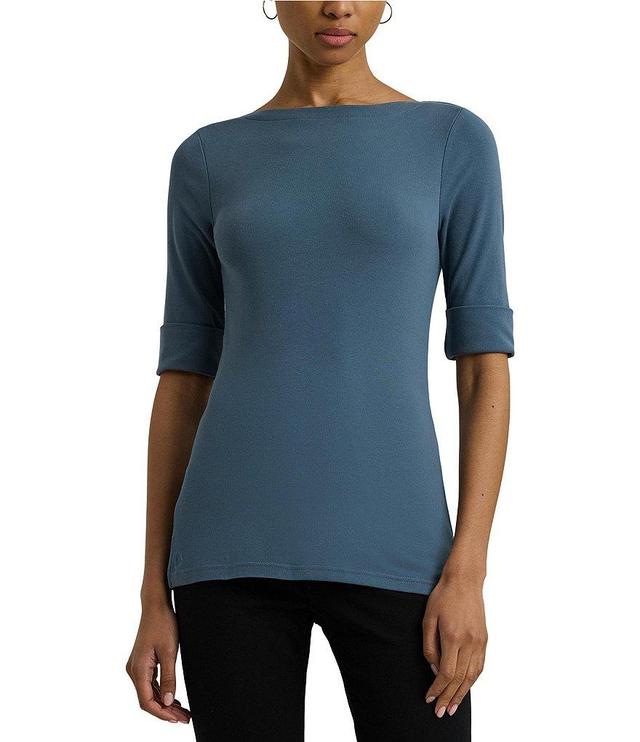 Lauren Ralph Lauren Stretch Cotton Boat Neck Elbow Sleeve Tee Product Image