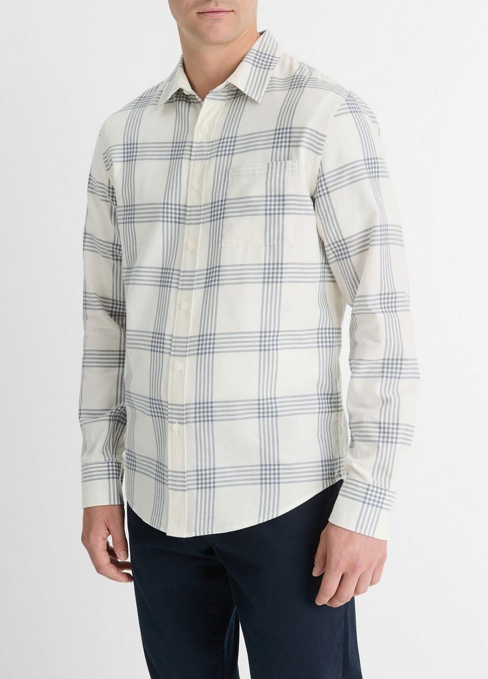 Mens West Coast Plaid Cotton Long-Sleeve Shirt, Classic Cream/evening Mist, Size L Vince Product Image