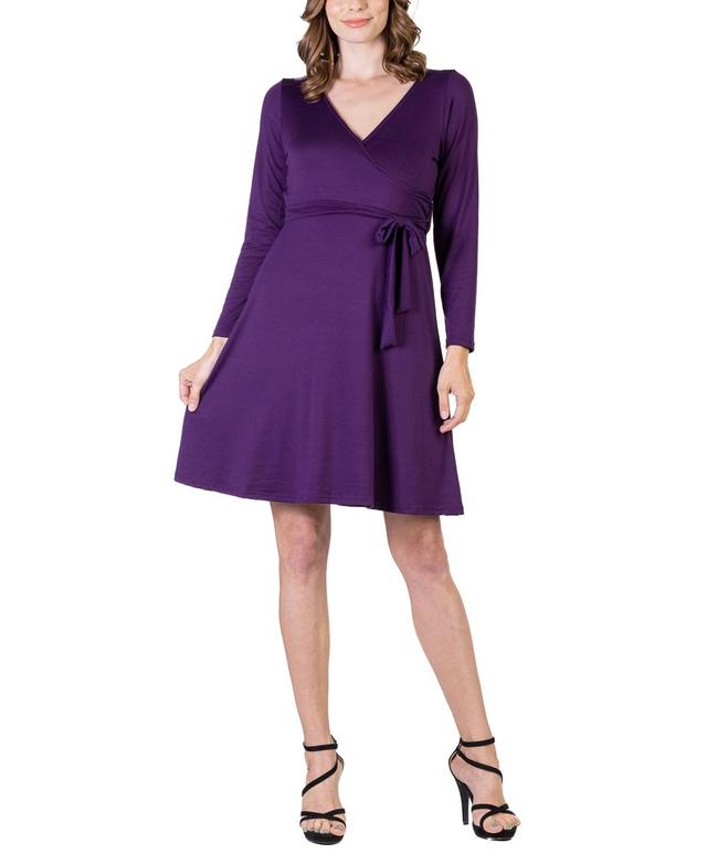 24seven Comfort Apparel Womens Chic V-neck Long Sleeve Belted Dress Product Image