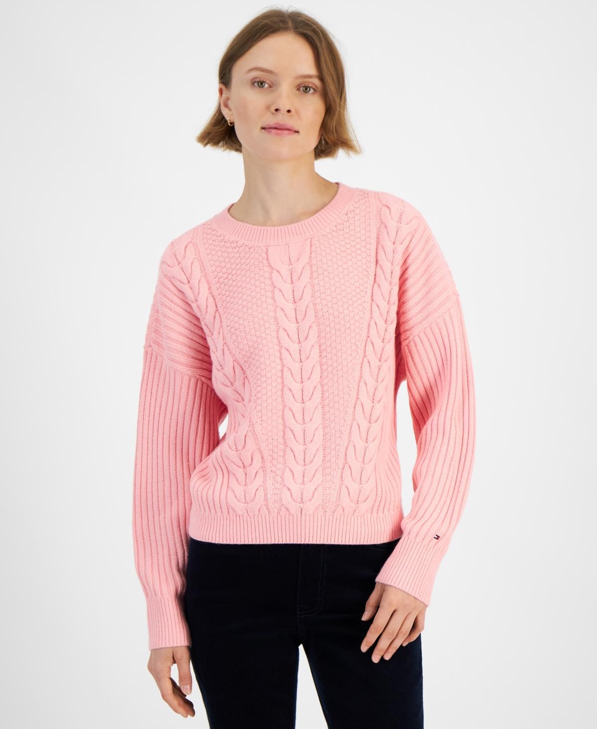 Tommy Hilfiger Womens Ribbed Cable-Knit Sweater Product Image