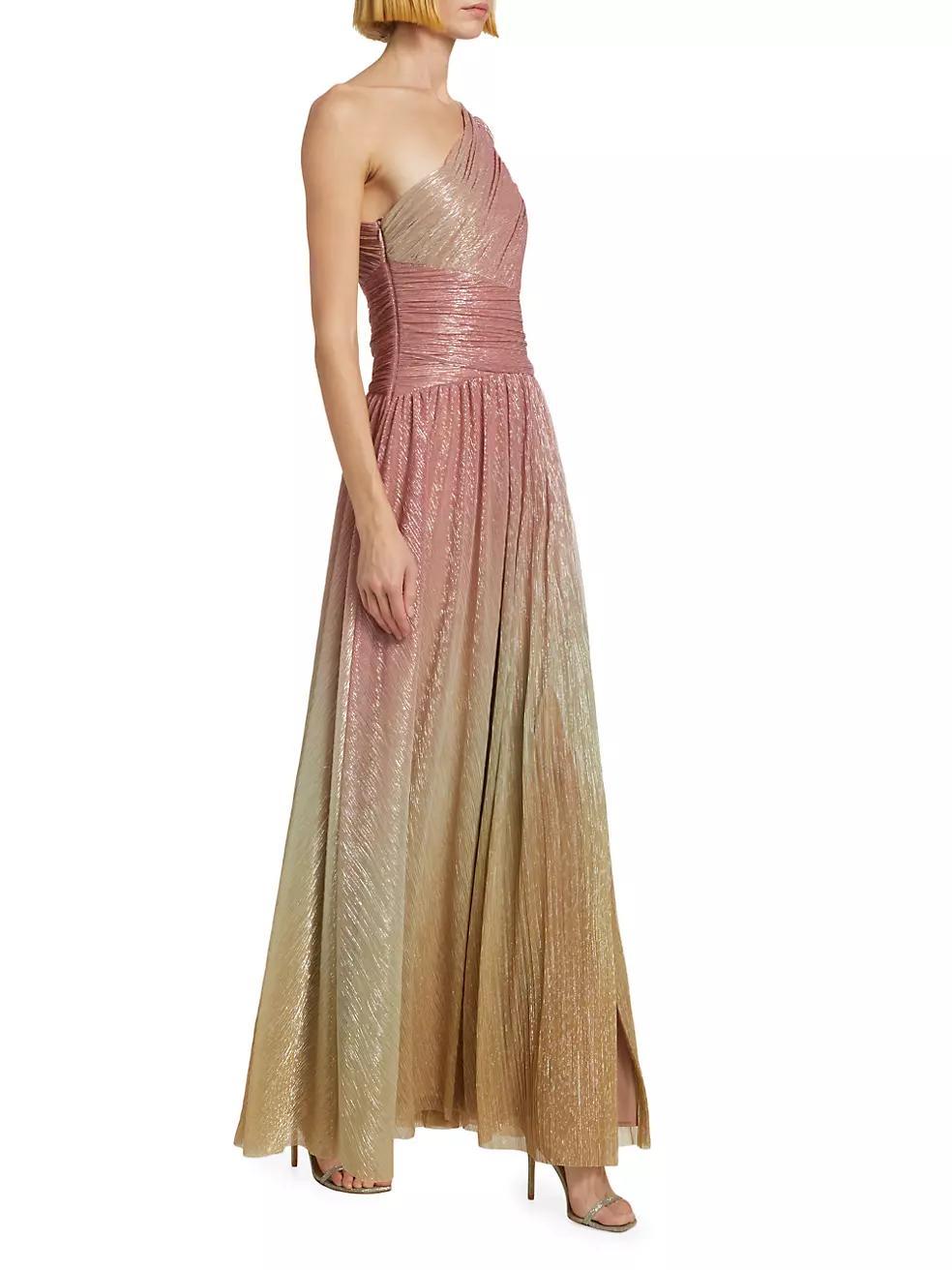 Metallic Ombré One-Shoulder Maxi Dress Product Image