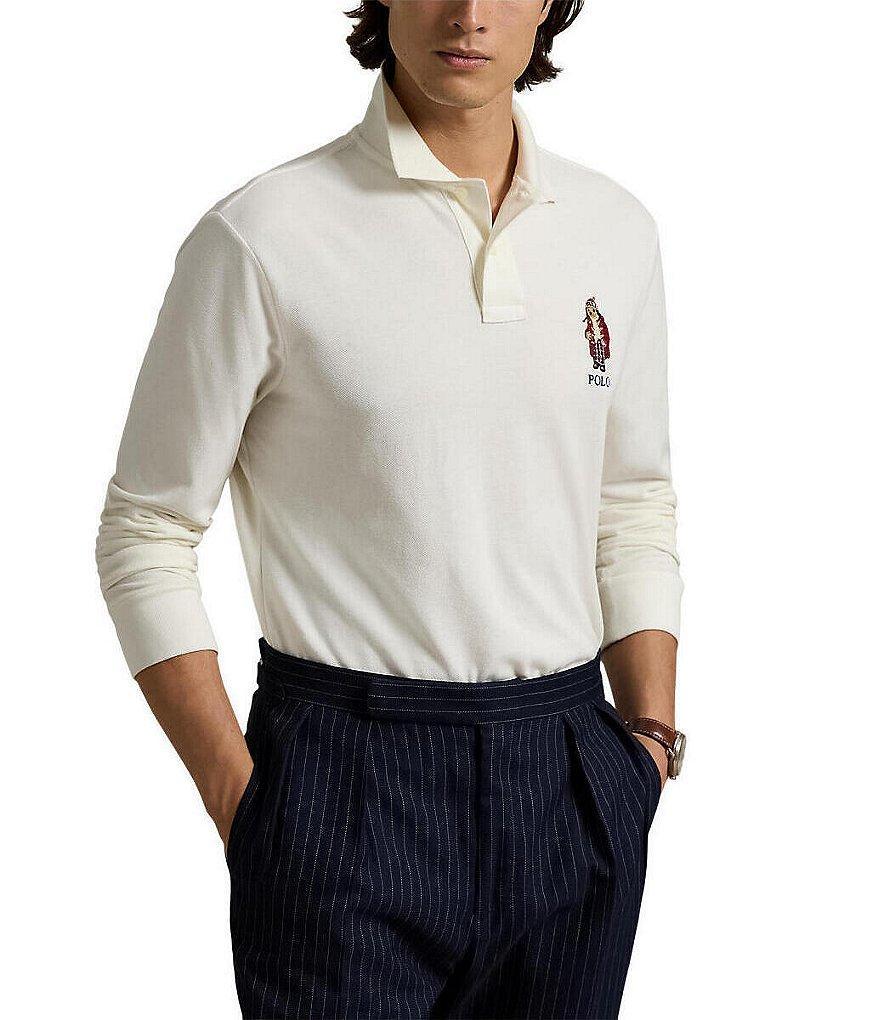 Polo Ralph Lauren Classic Fit Holiday Polo Bear Long Sleeve Mesh Polo Shirt Product Image