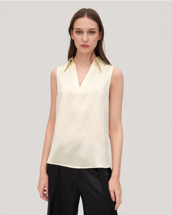 V-Neck Sleeveless Silk Violet Shirt For Women Product Image