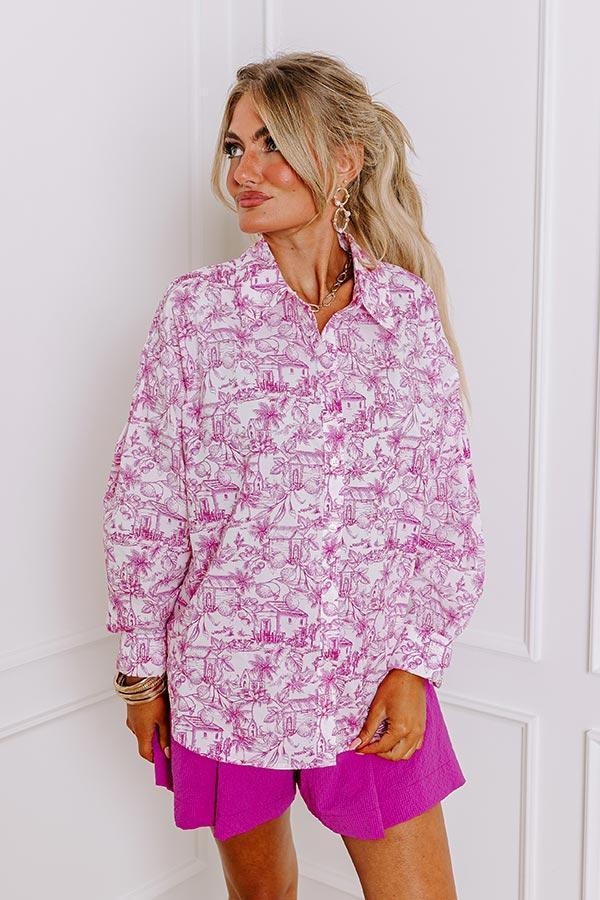 Tropical Lifestyle Button Up in Hot Pink Product Image