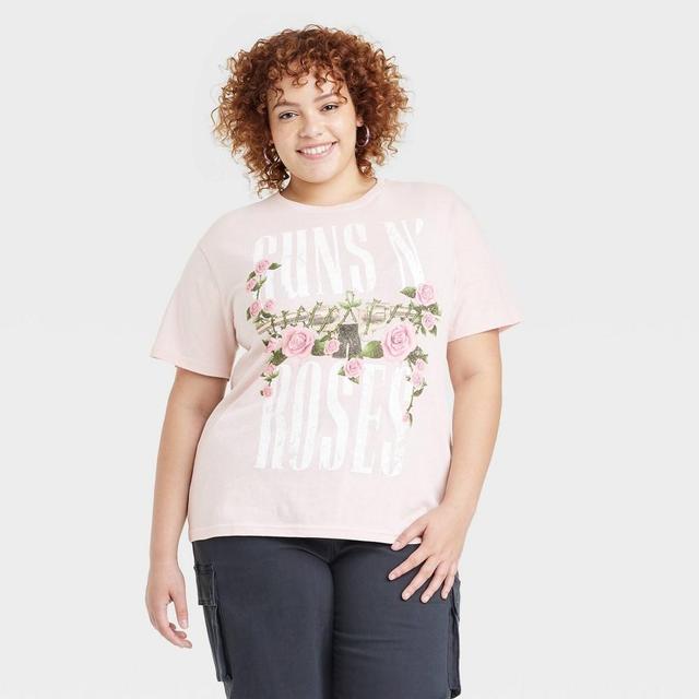 Womens Guns N Roses Floral Short Sleeve Graphic T-Shirt - Blush Product Image