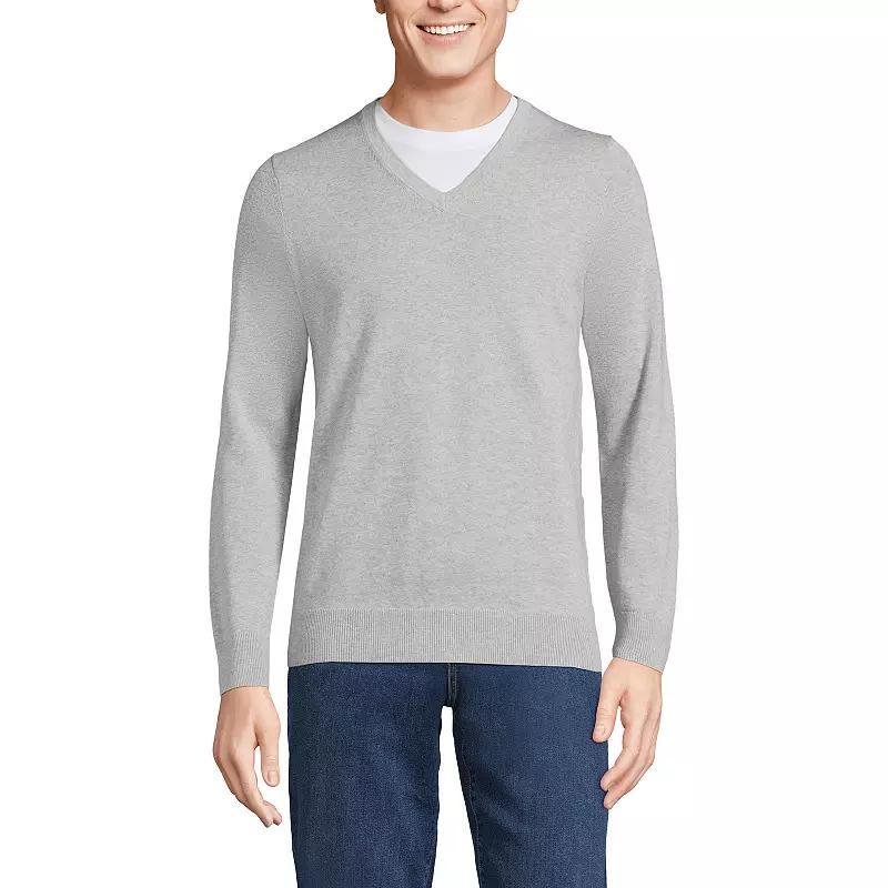 Mens Lands End Fine Gauge Cotton V-Neck Sweater Product Image