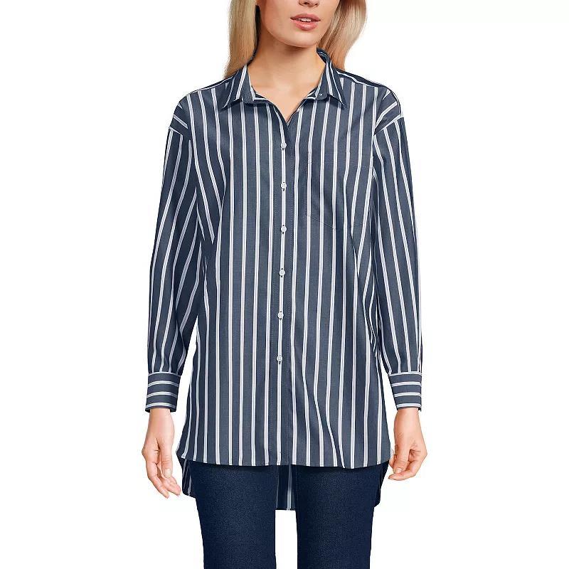 Womens Lands End No Iron Oversized Tunic Button Down Shirt Product Image