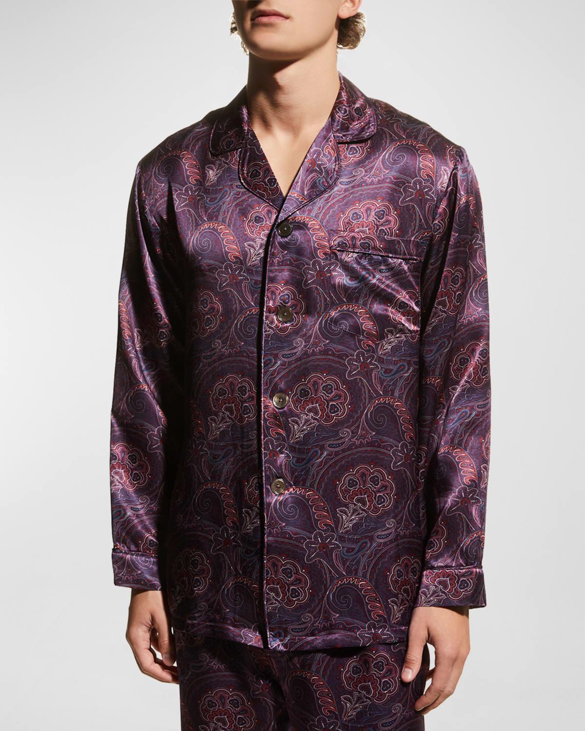 Majestic International Men's Silk Paisley Pajama Set - Size: LARGE - Burgundy Product Image