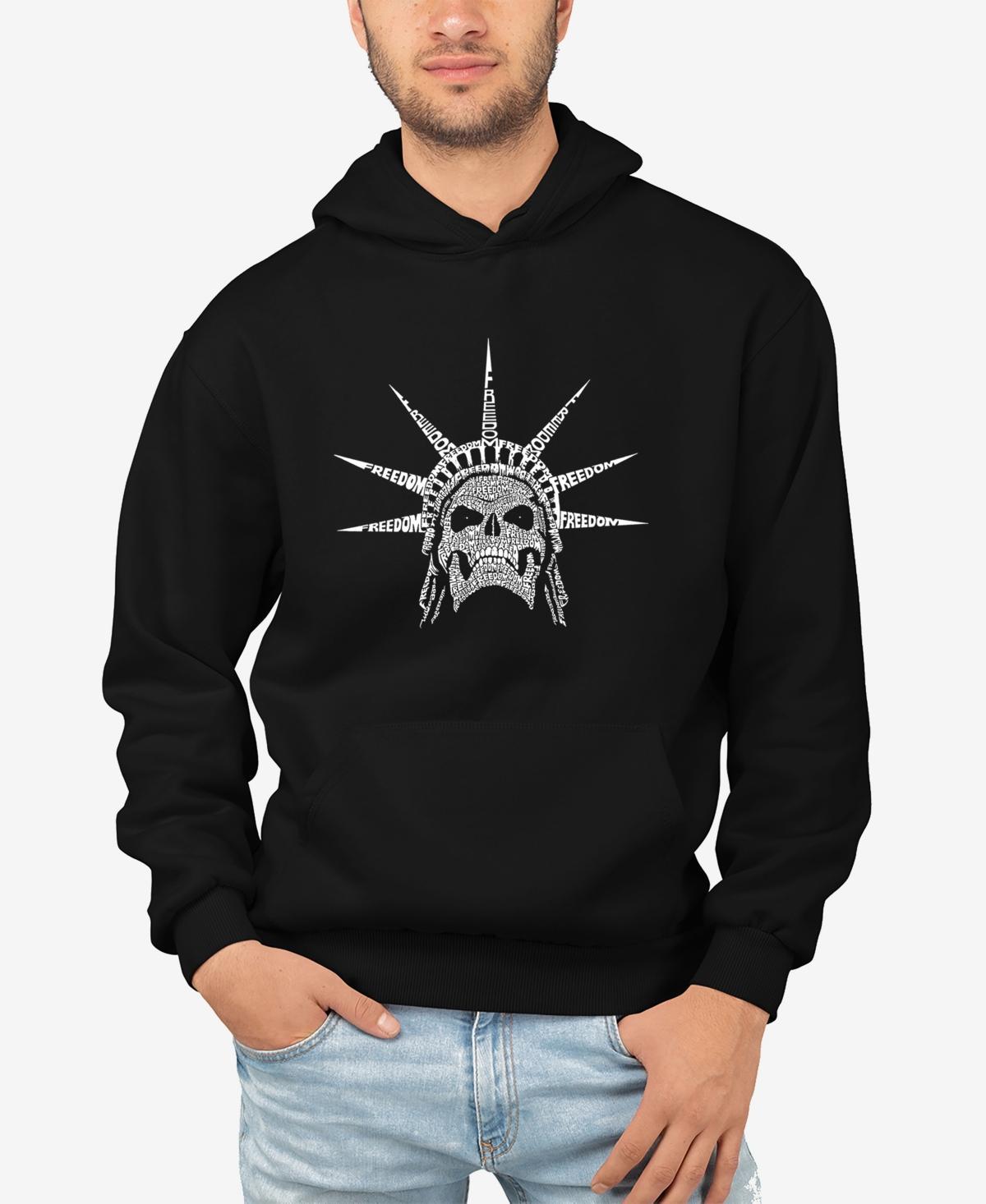 La Pop Art Mens Freedom Skull Word Art Long Sleeve Hooded Sweatshirt Product Image