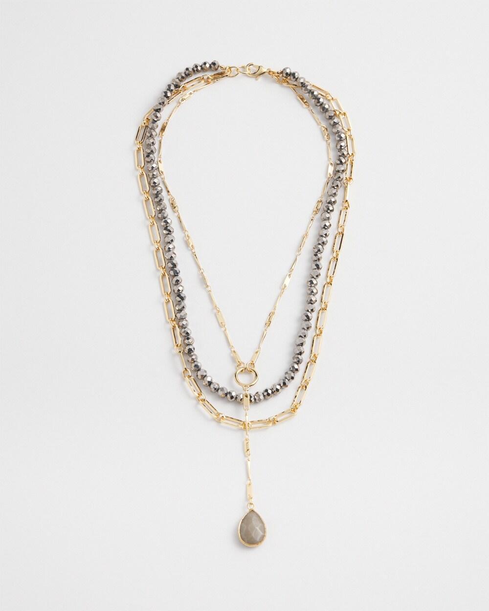 Double Strand Faux Pearl Hematite Necklace Product Image