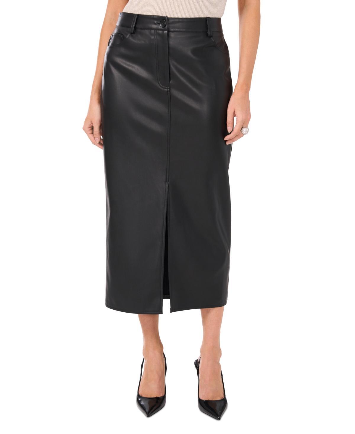 Vince Camuto Womens Faux-Leather Front-Slit Midi Skirt Product Image