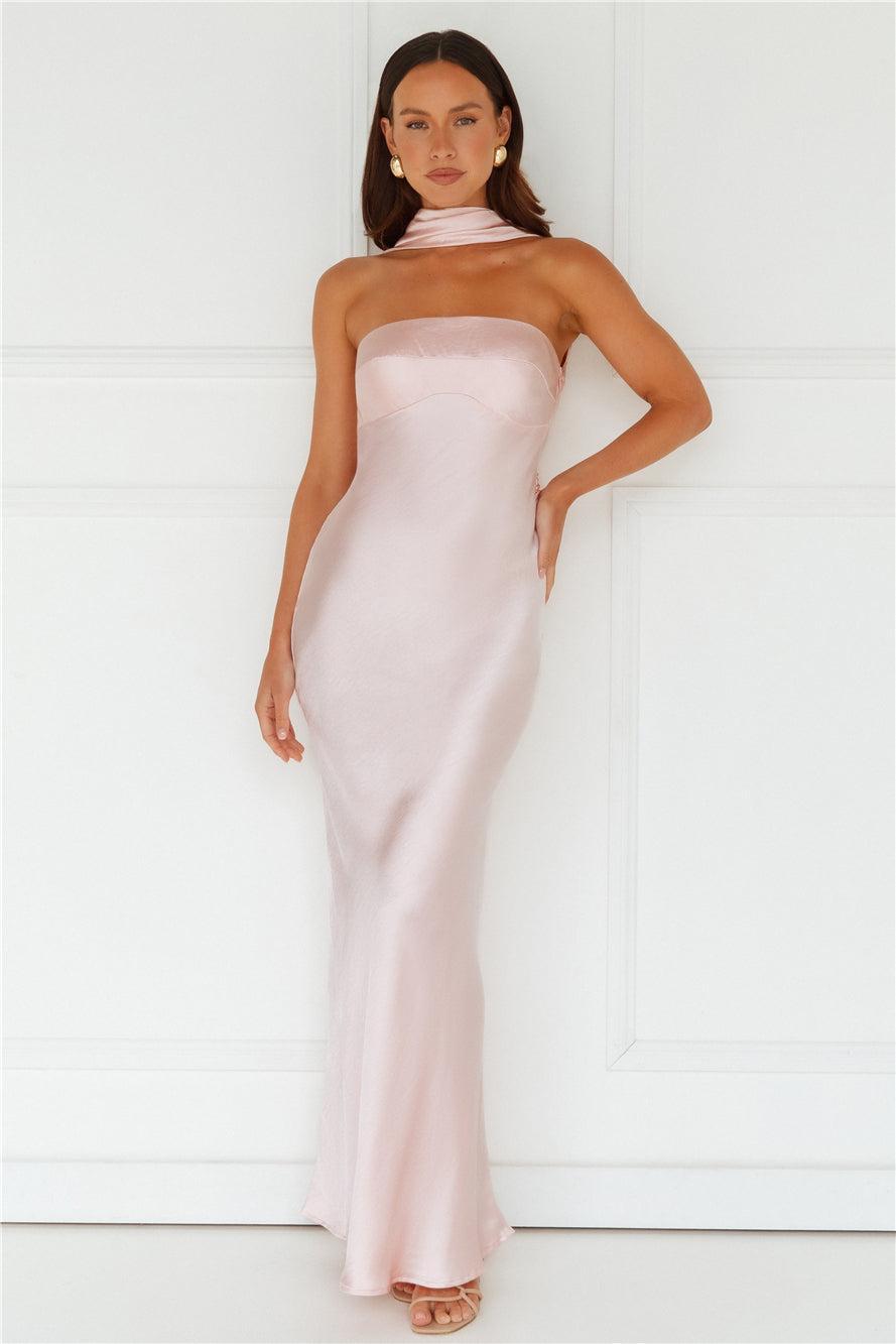 Precious Pearl Satin Maxi Dress Pink Product Image