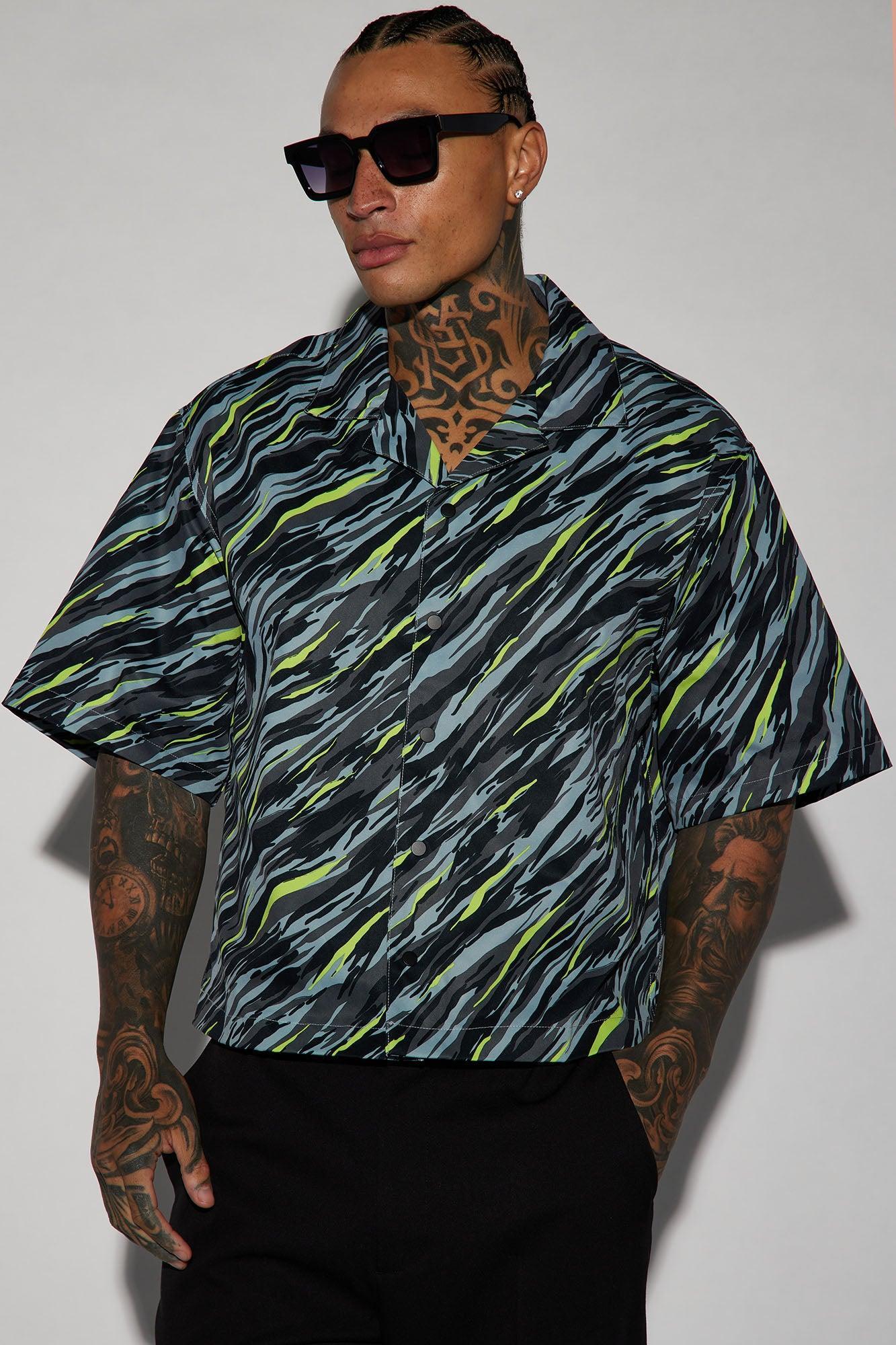 Neon Safari Cropped Button Up Shirt - Black/combo Product Image