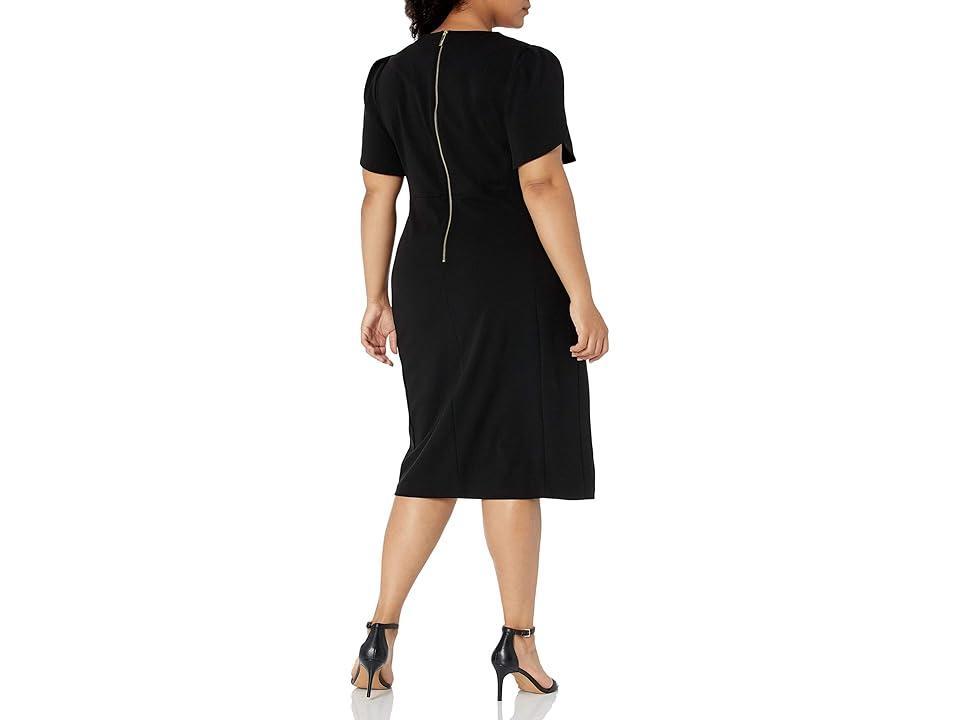 Calvin Klein Plus Size Round Neck Tulip Short Sleeve Solid Stretch Sheath Dress Product Image