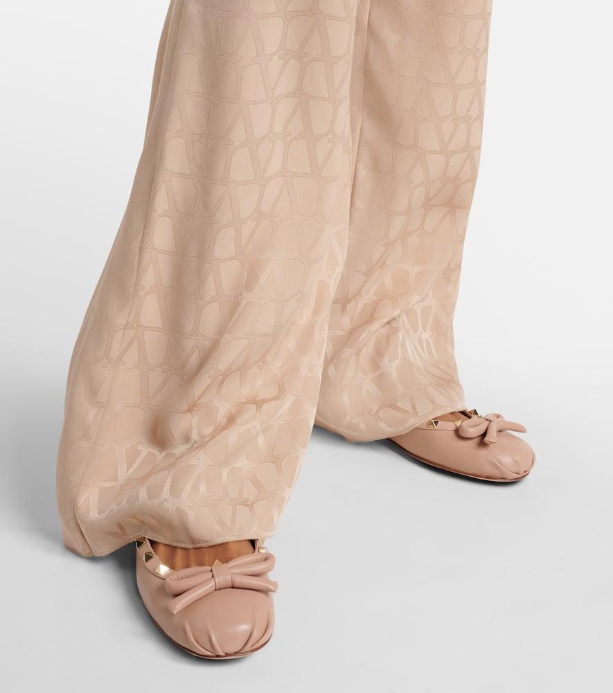 Rockstud Satin Ballerina Flats In Beige Product Image