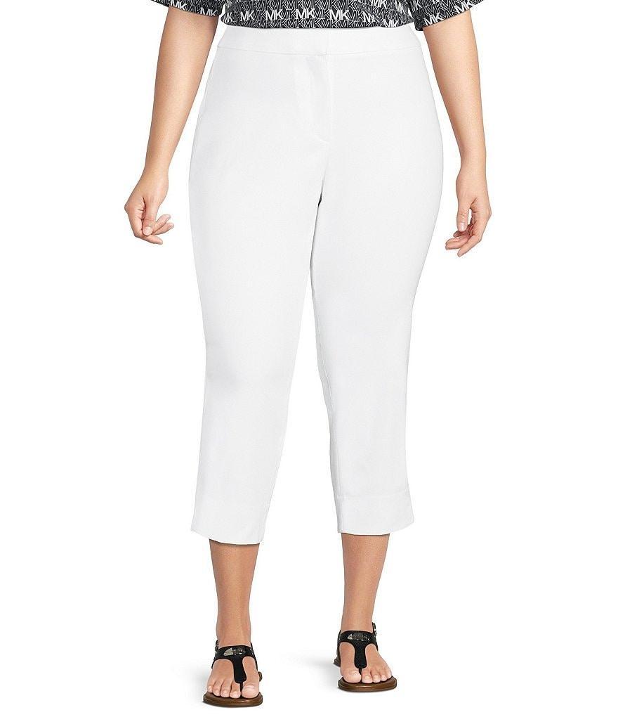 MICHAEL Michael Kors Plus Size Lux Tech Woven Stretch Straight Leg Slit Hem Capri Pants Product Image