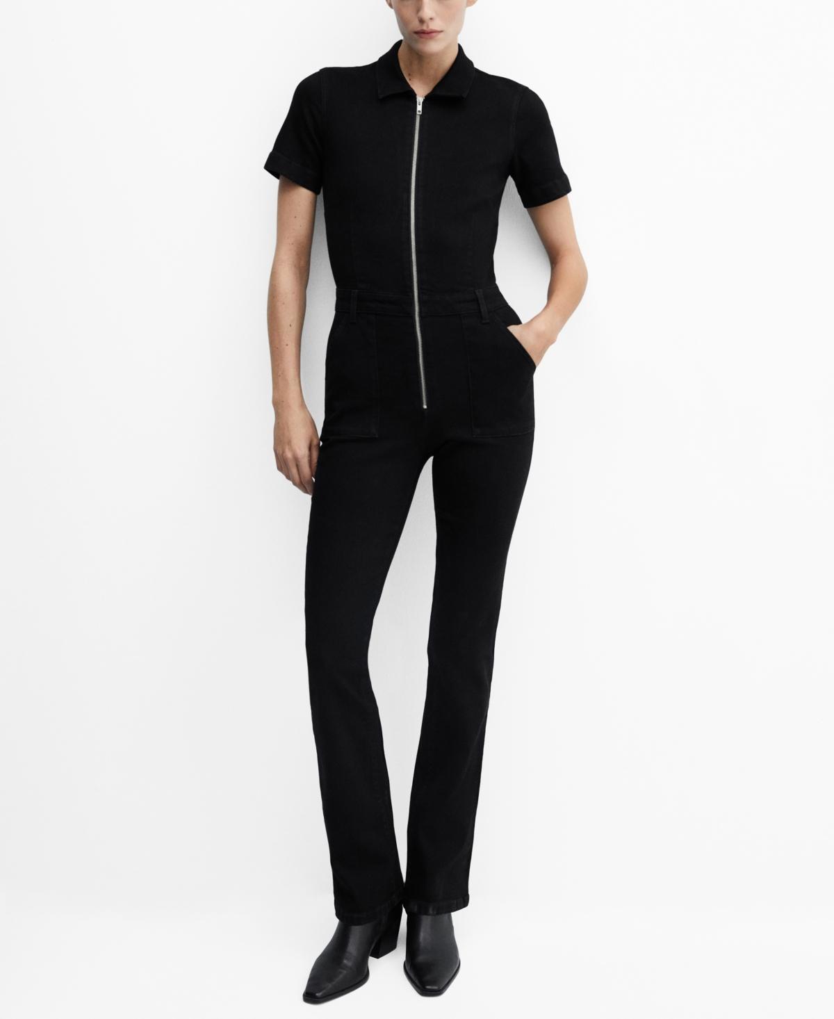 MANGO Straight Leg Zip-Up Denim Jumpsuit Product Image