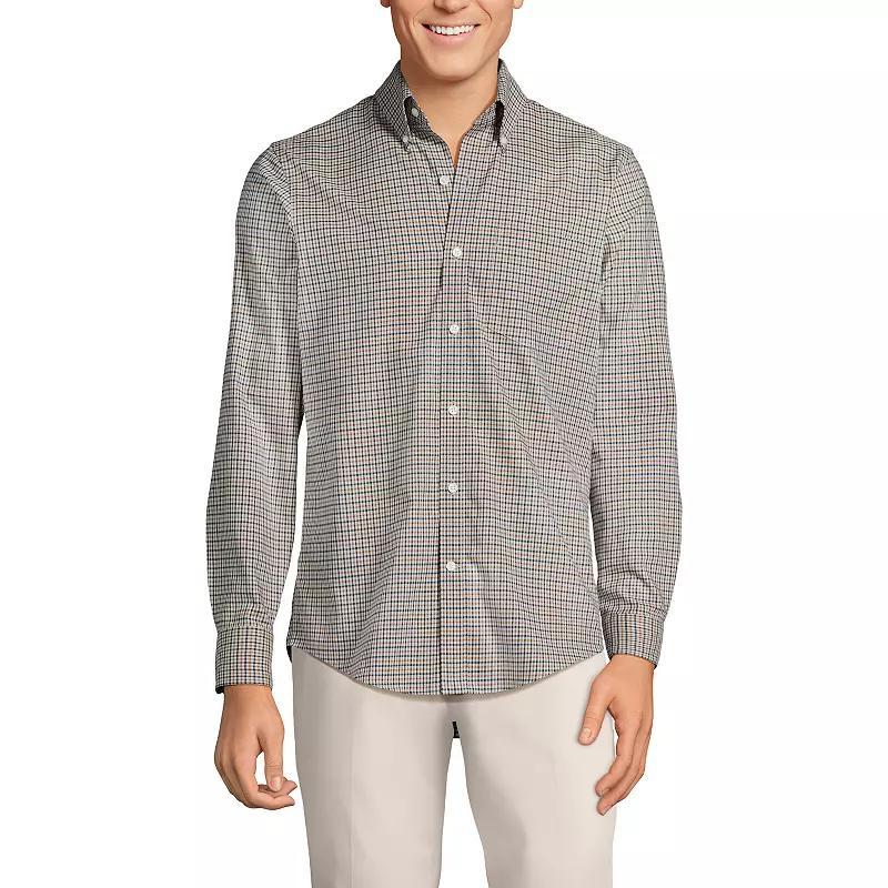 Mens Lands End Traditional-Fit No-Iron Twill Button-Down Shirt Light Brown Check Product Image