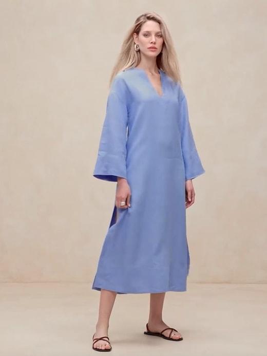 European Linen Kaftan Midi Dress Product Image