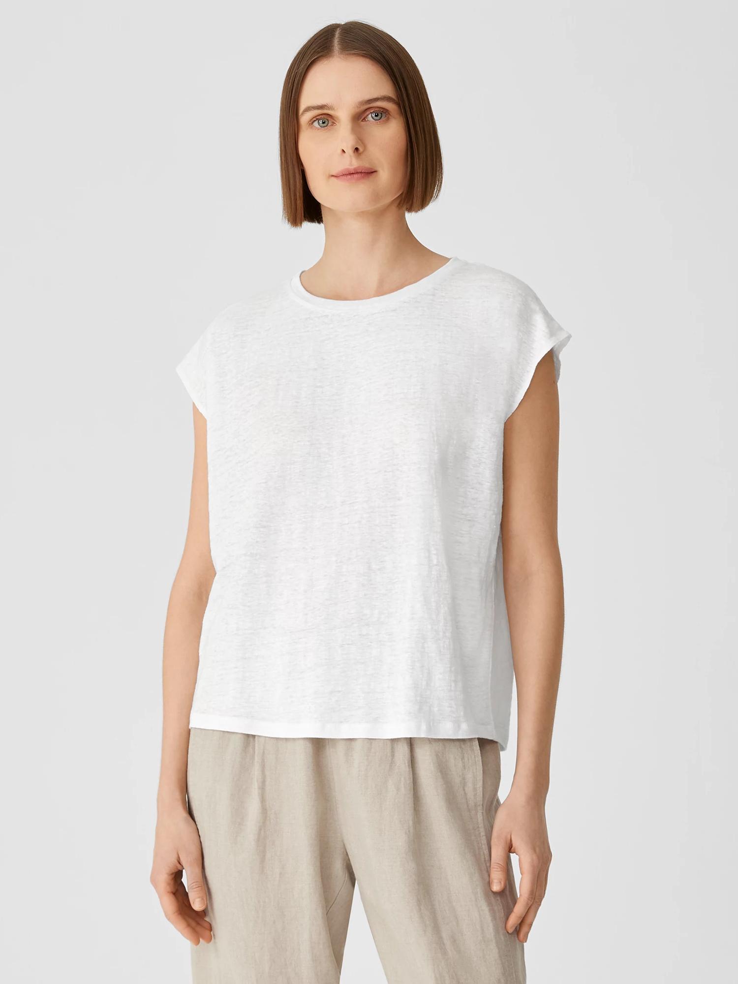 EILEEN FISHER Organic Linen Jersey Shirred-Back Topfemale Product Image