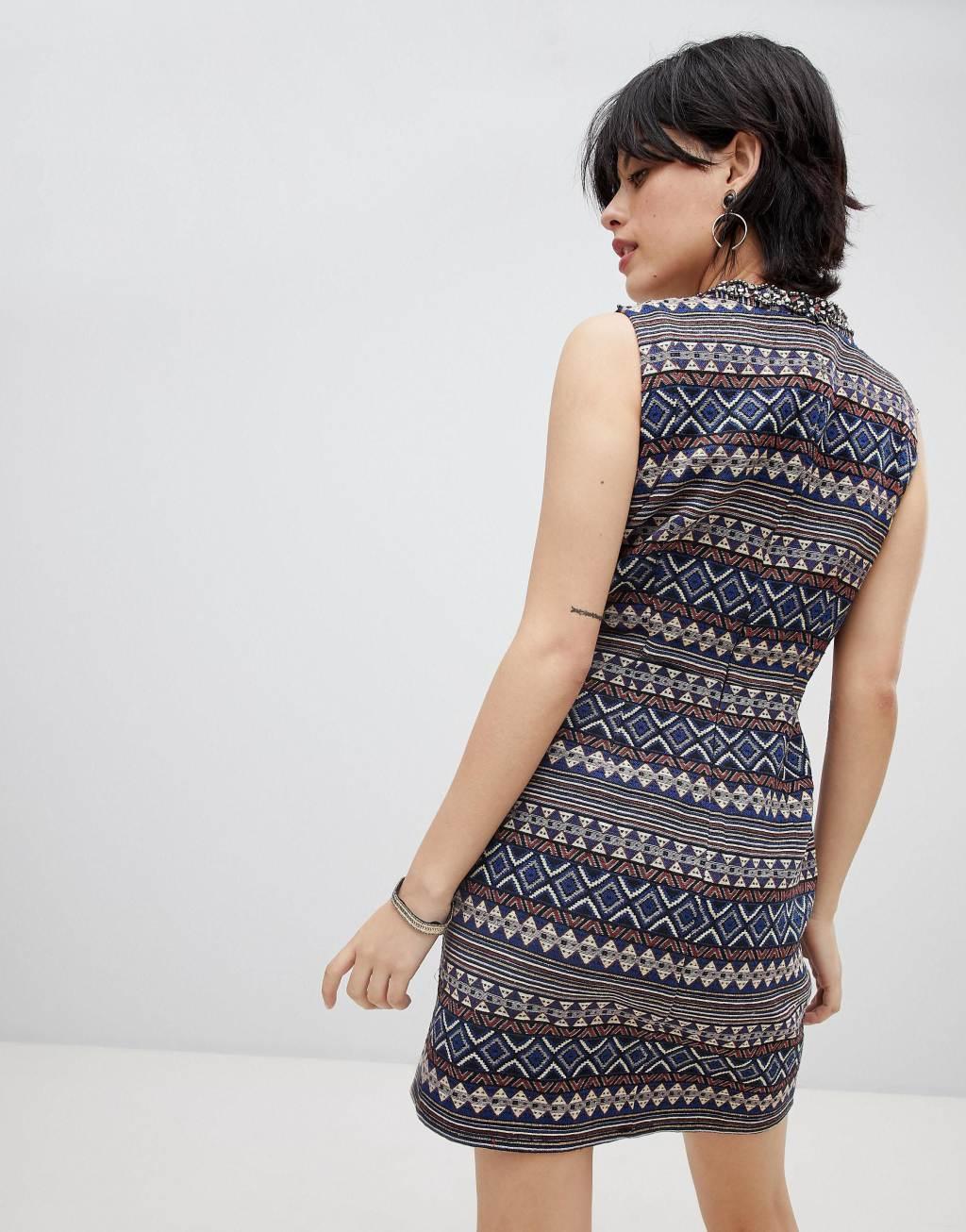 Deby Debo Iliana Print Dress with Embellished Neck Trim Product Image