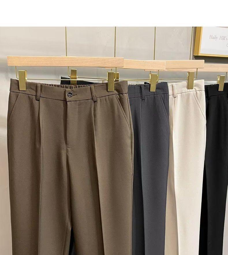 High Waist Plain Tapered Dress Pants Product Image