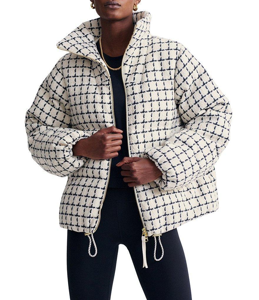 Varley Eugene Wool Blend Tweed Check Stand Collar Long Sleeve Zipper Front Oversized Puffer Jacket Product Image