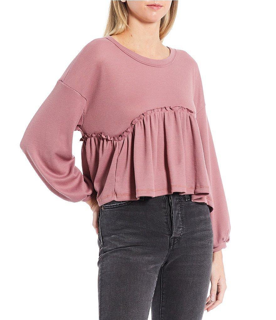 Originality Long Sleeve Waffle Peplum Top Product Image