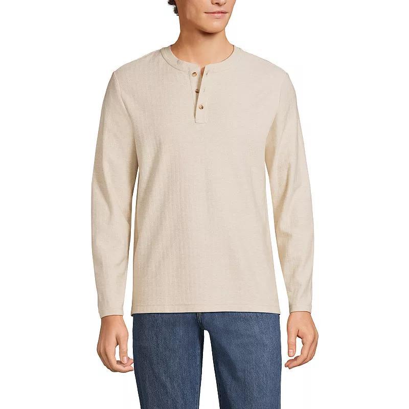 Mens Lands End Long Sleeve Textured Herringbone Henley Shirt Flax Grey product image