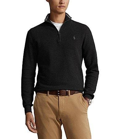 Polo Ralph Lauren Mens Mesh-Knit Cotton Quarter-Zip Sweater Product Image