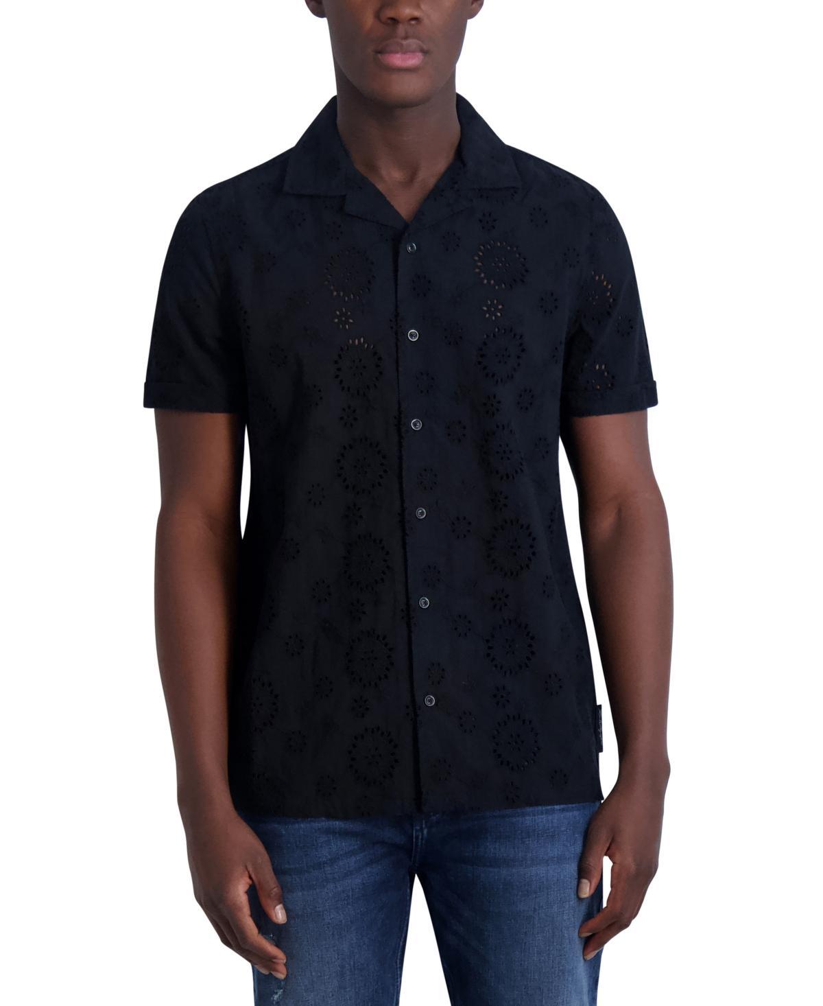 Karl Lagerfeld Paris Mens Slim-Fit Eyelet Button-Down Camp Shirt Product Image